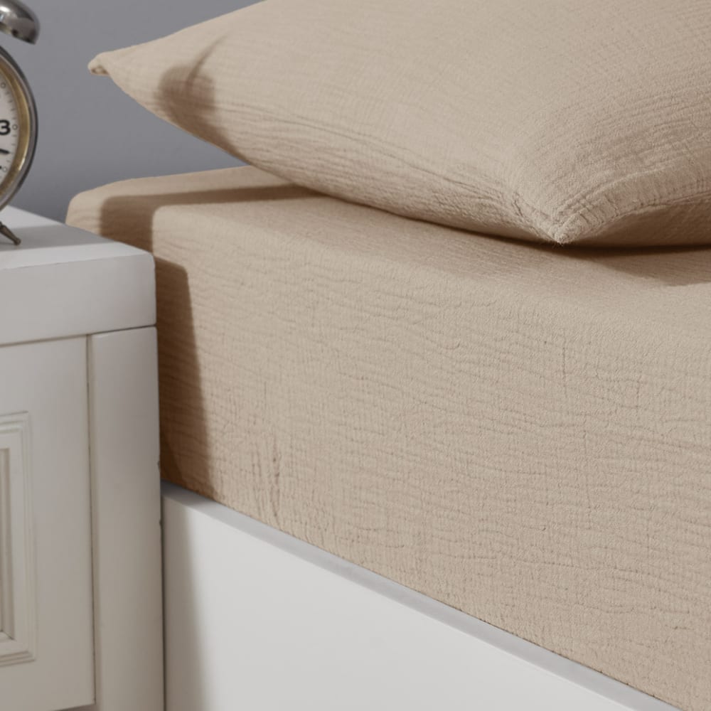 Drap-housse en gaze de coton bonnet 30 cm sable 140x200 cm — vue 3