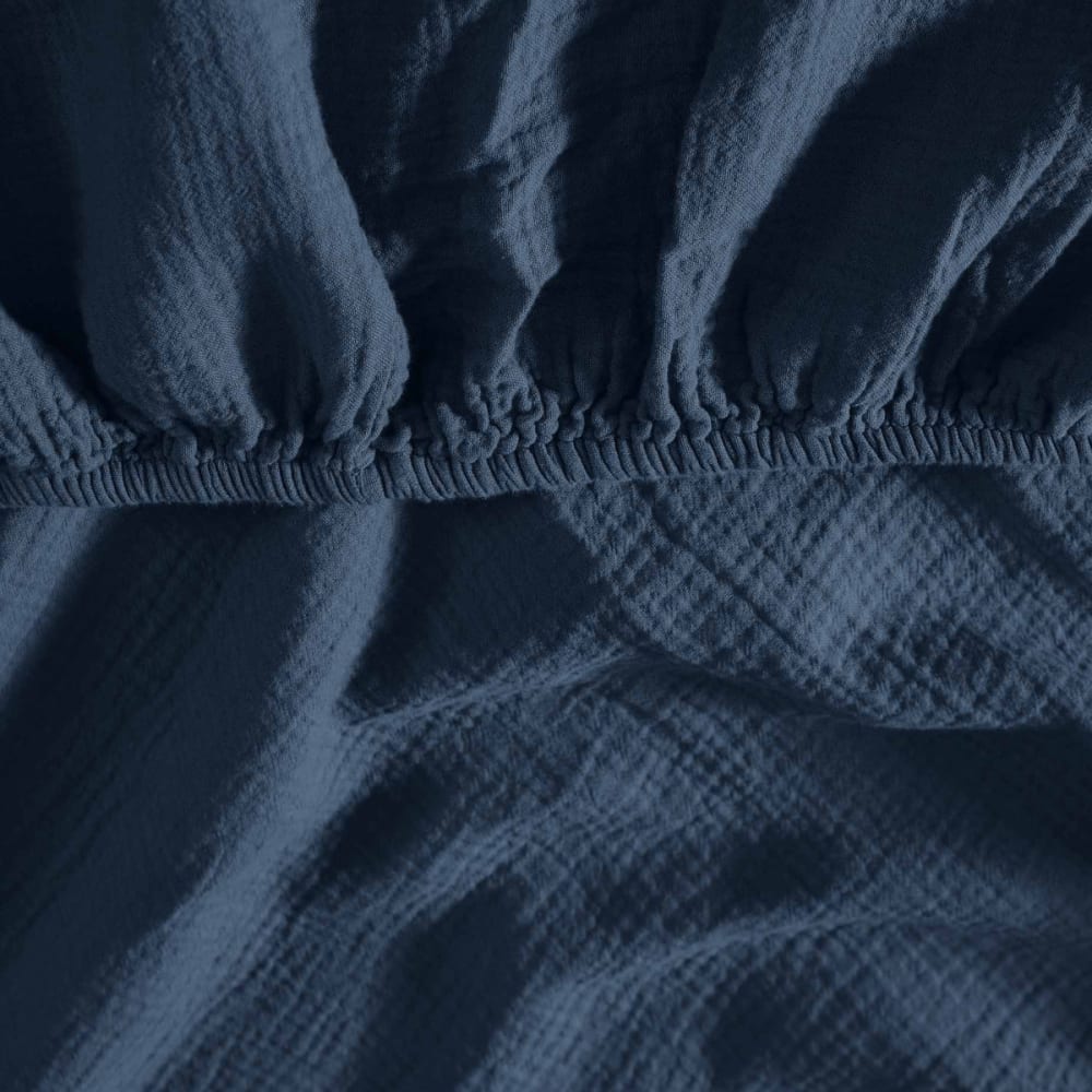 Drap-housse en gaze de coton bonnet 30 cm indigo 80x200 cm — vue 4