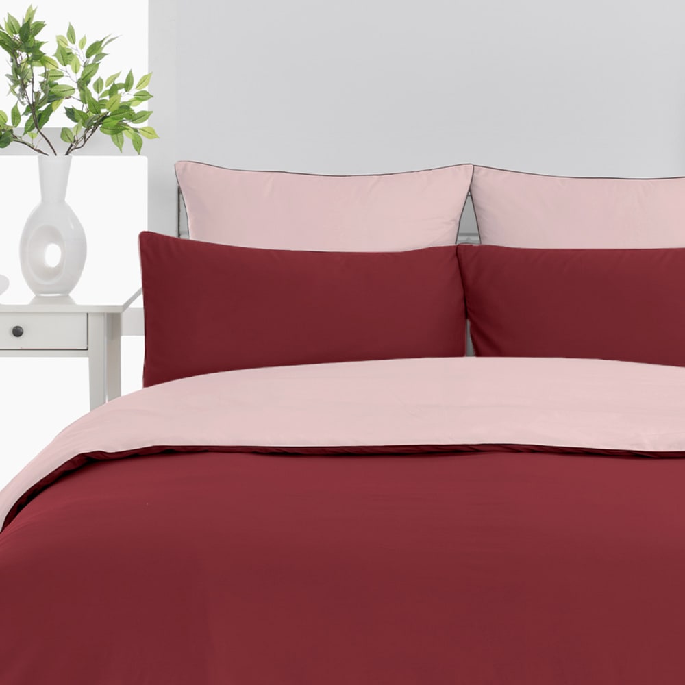 Housse de couette bicolore percale coton Cardinal/Poudre 140x200 cm