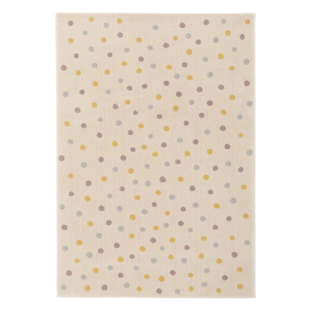 Tapis enfant à pois, crème, bleu, jaune et violet
