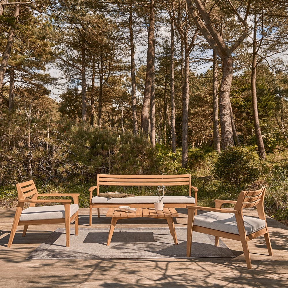 BERAH GETAH Salon bas de jardin en teck massif style contemporain Beige Bois