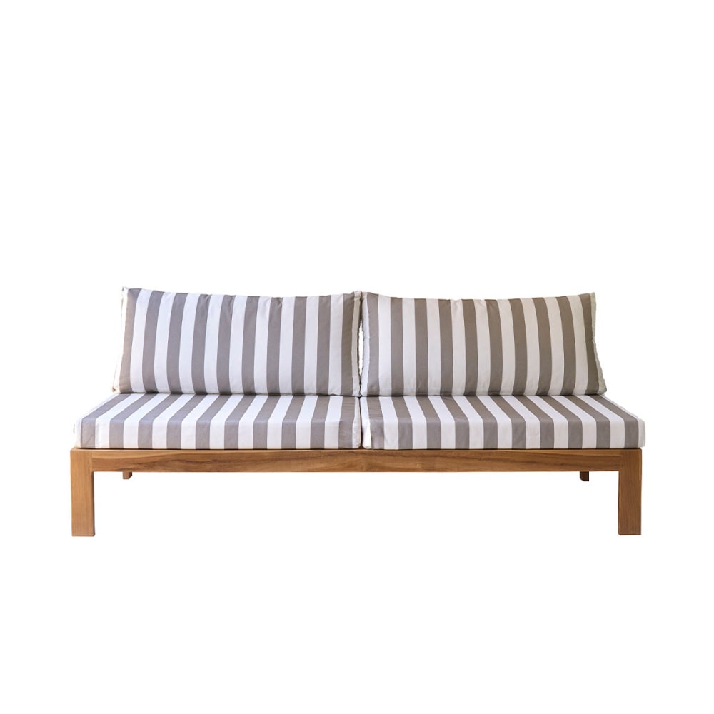 Canapé de jardin en teck massif rayé blanc et taupe - Maisons du Monde