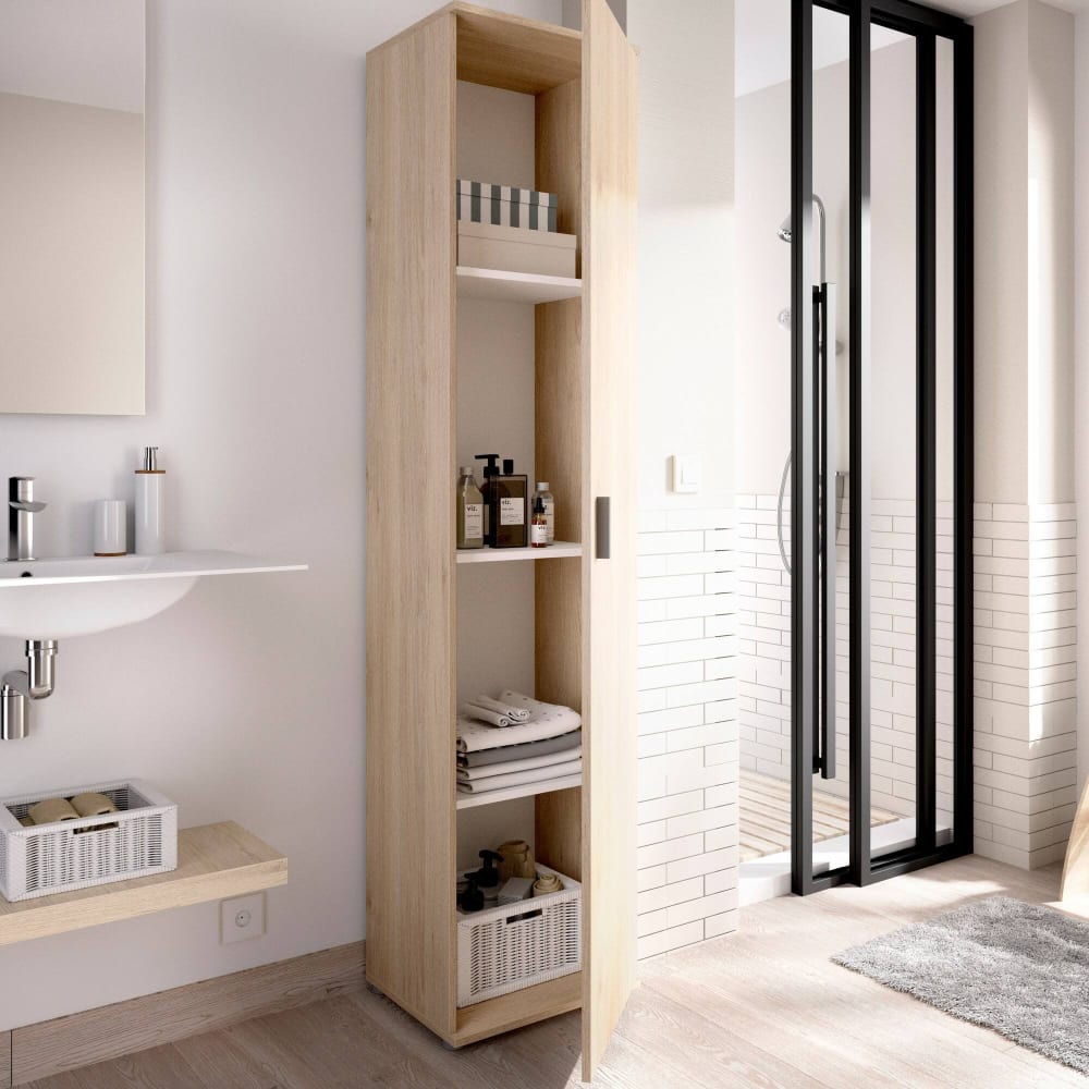 Armoire polyvalente 1 porte effet bois beige 191x35 cm - Maisons du Monde