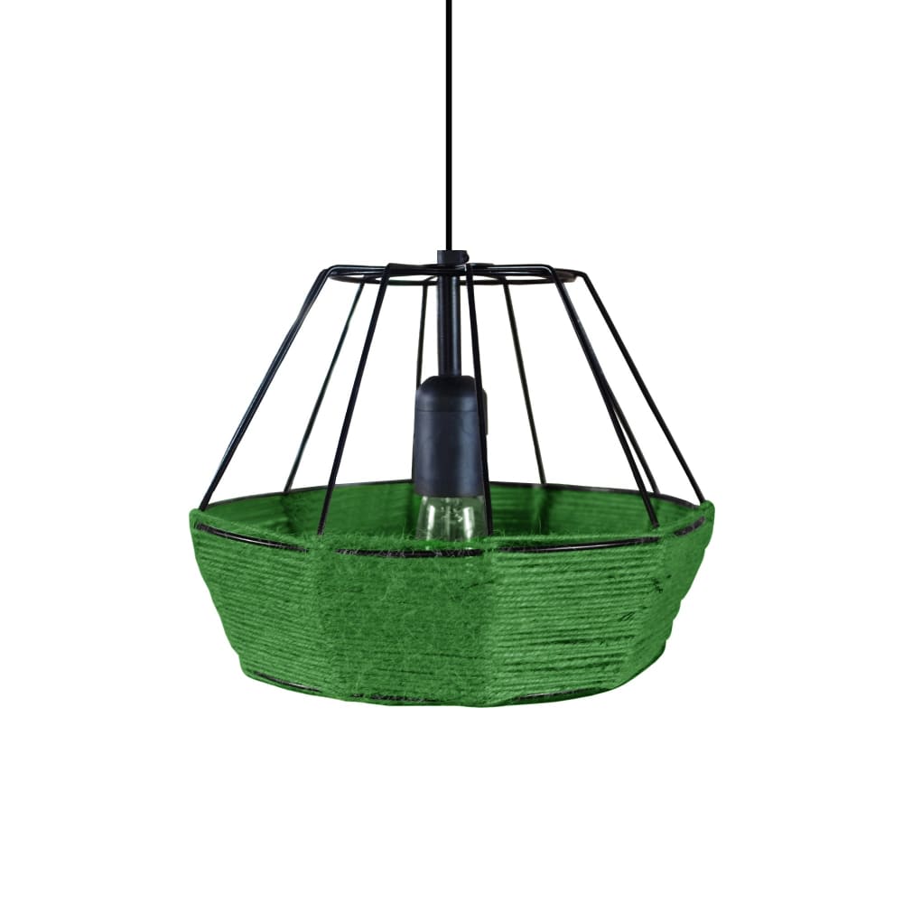 Suspension métal noir abat-jour ficelle vert