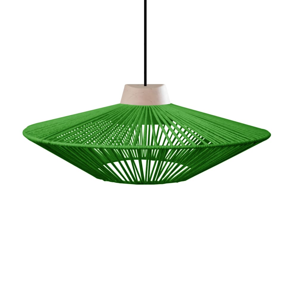Suspension métal noir bois naturel abat-jour vert