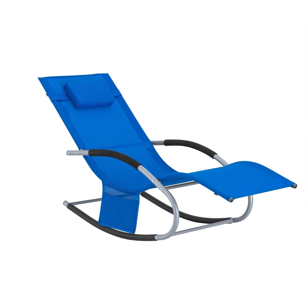 Chaise longue bleue foncé à bascule avec appui-tête pochette latérale