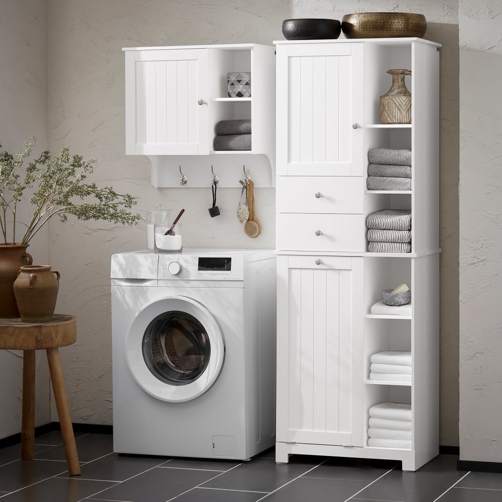 Colonne de salle de bain avec 2 portes et 2 tiroirs effet bois blanc - Maisons du Monde