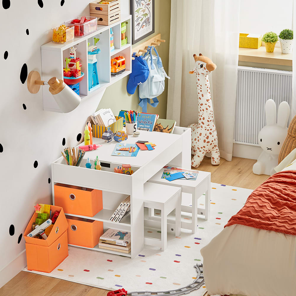 Ensemble de table de construction avec 2 tabourets effet bois blanc