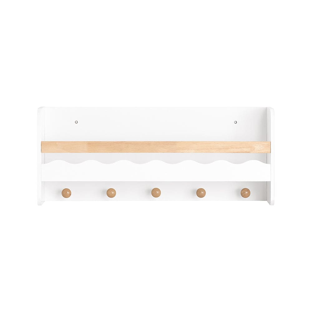 Étagère murale  effet bois blanc 1 étagère 5 crochets