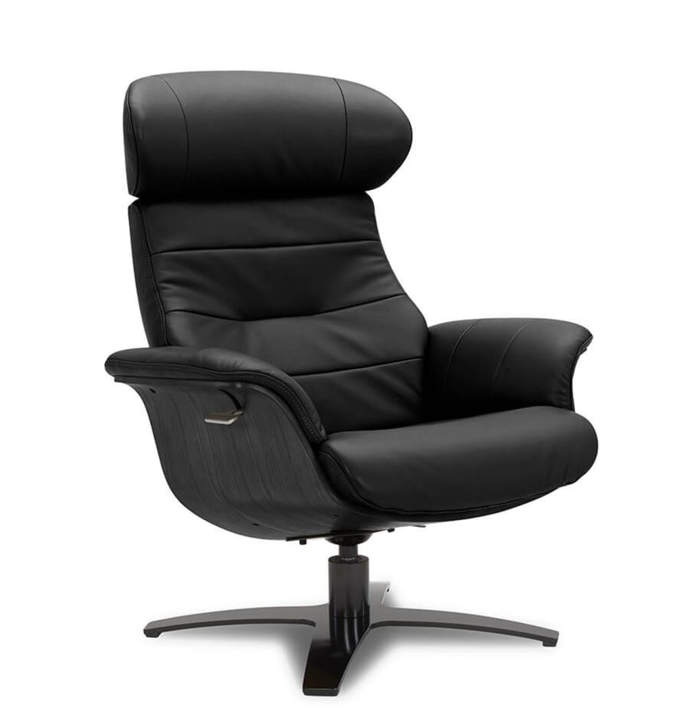 Fauteuil relax en cuir noir  et bois chêne noir