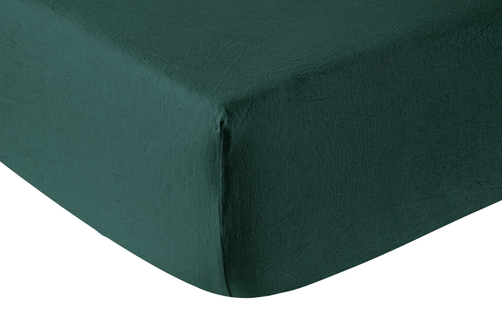Drap housse lin vert sapin 90x190 cm