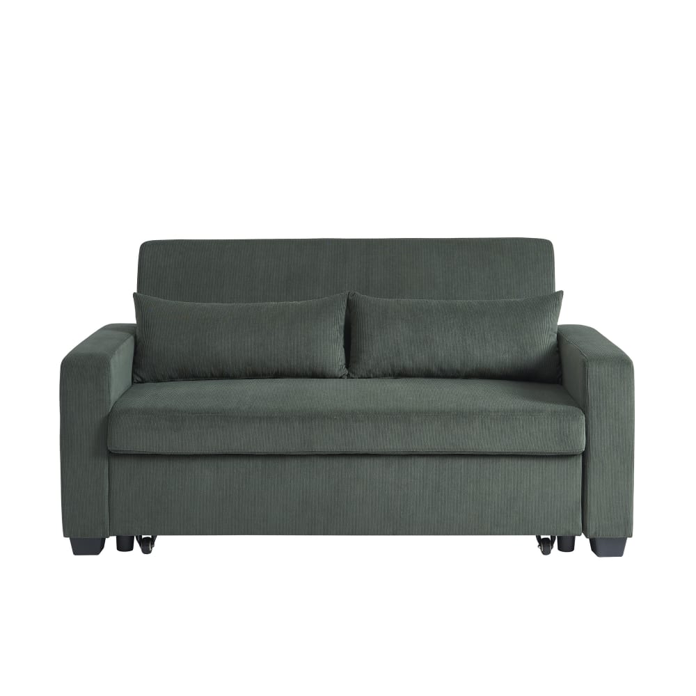 Canapé droit convertible en velours côtelé 3 places vert