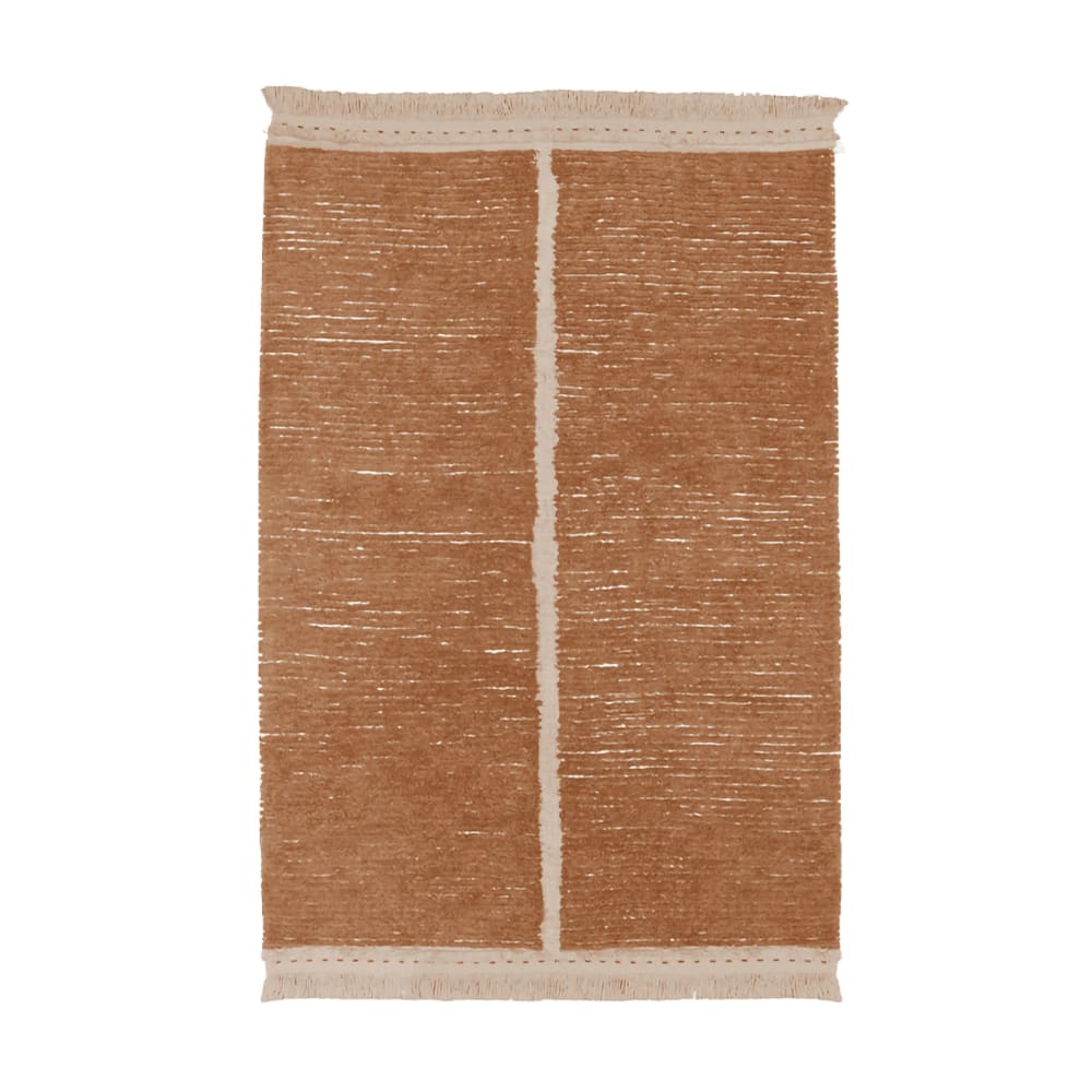 Tapis lavable en coton marron et ligne blanche 140x200