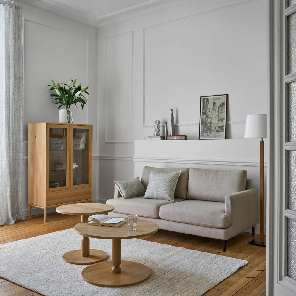 Lampadaire en métal et bois Chêne clair H 165 cm