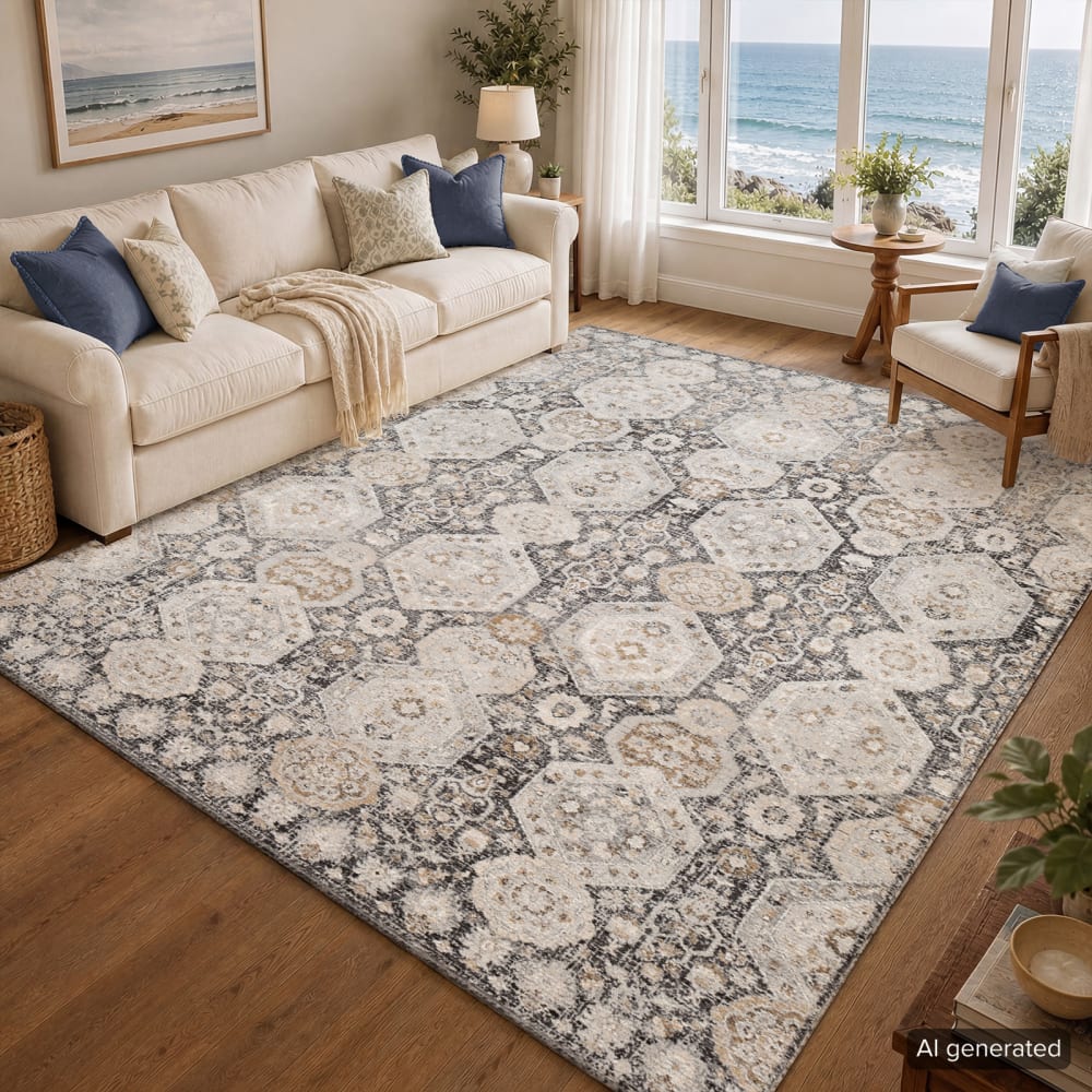 Tapis vintage oriental noir/beige 160x220 — vue 3