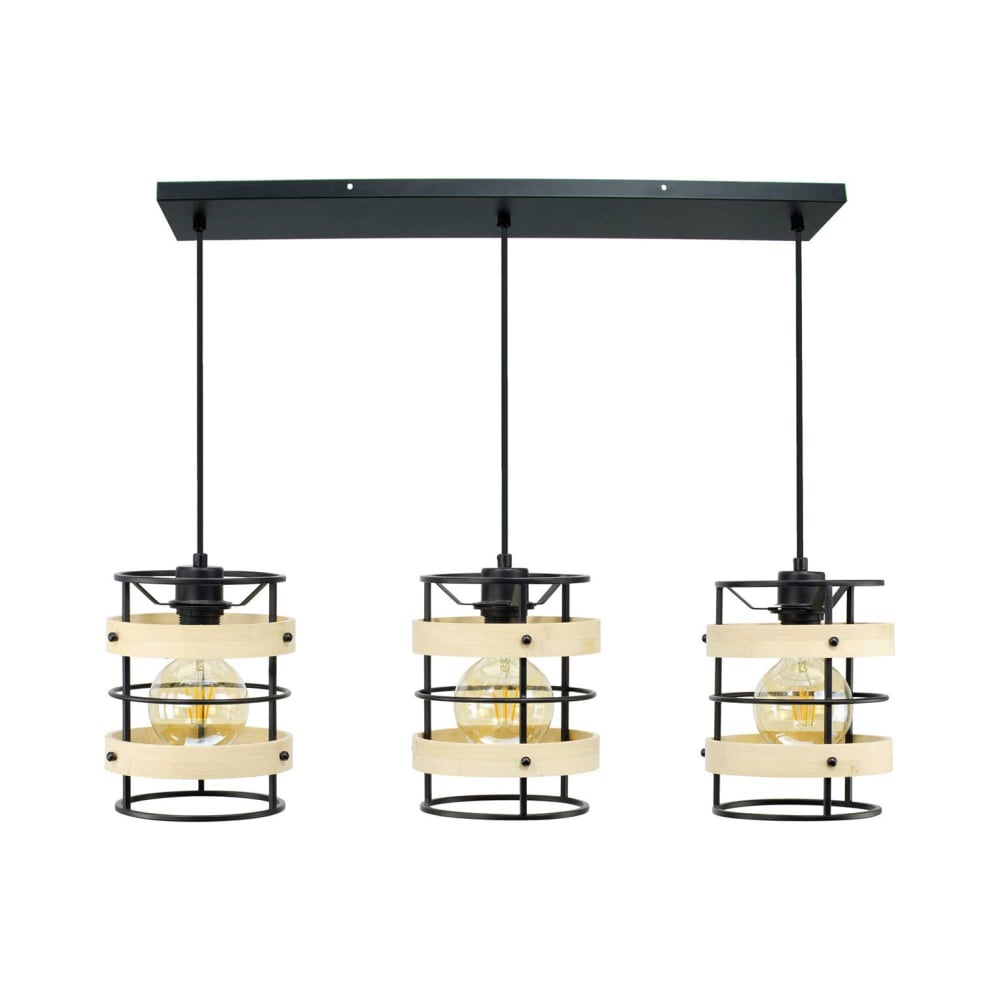 Suspension 3 lumières en métal noir et bambou naturel — vue 4