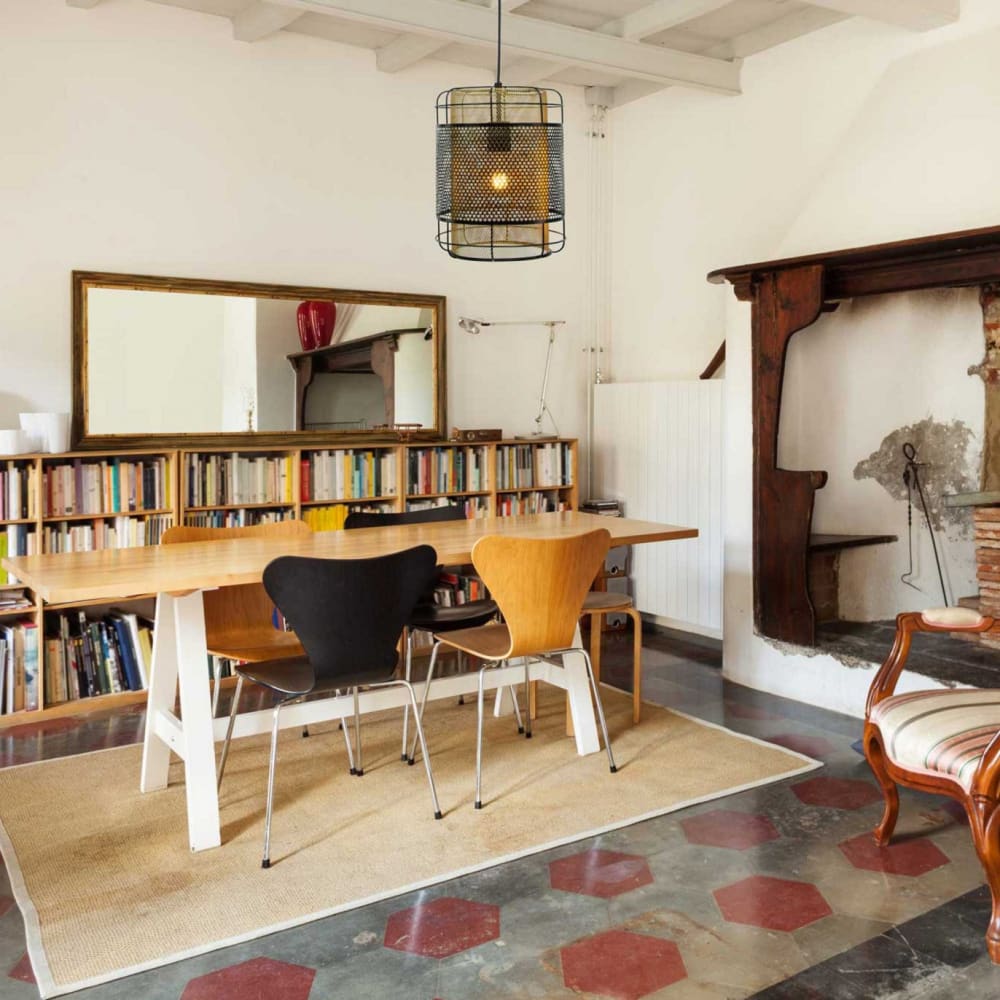 Suspension grand modèle en métal grillagé noir et cuivré