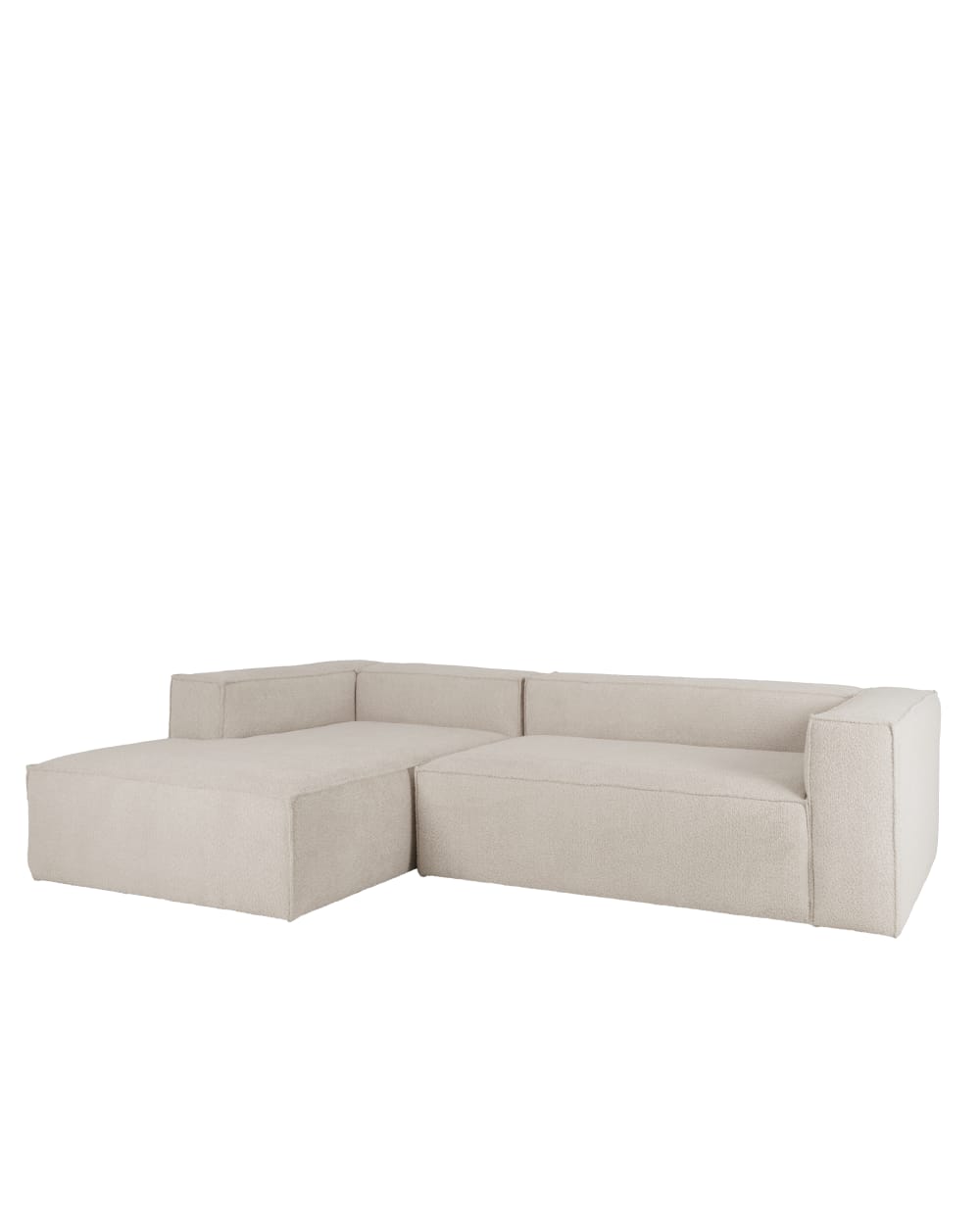 Canapé d'angle gauche 4 places en bouclé couleur gris clair 300x175cm