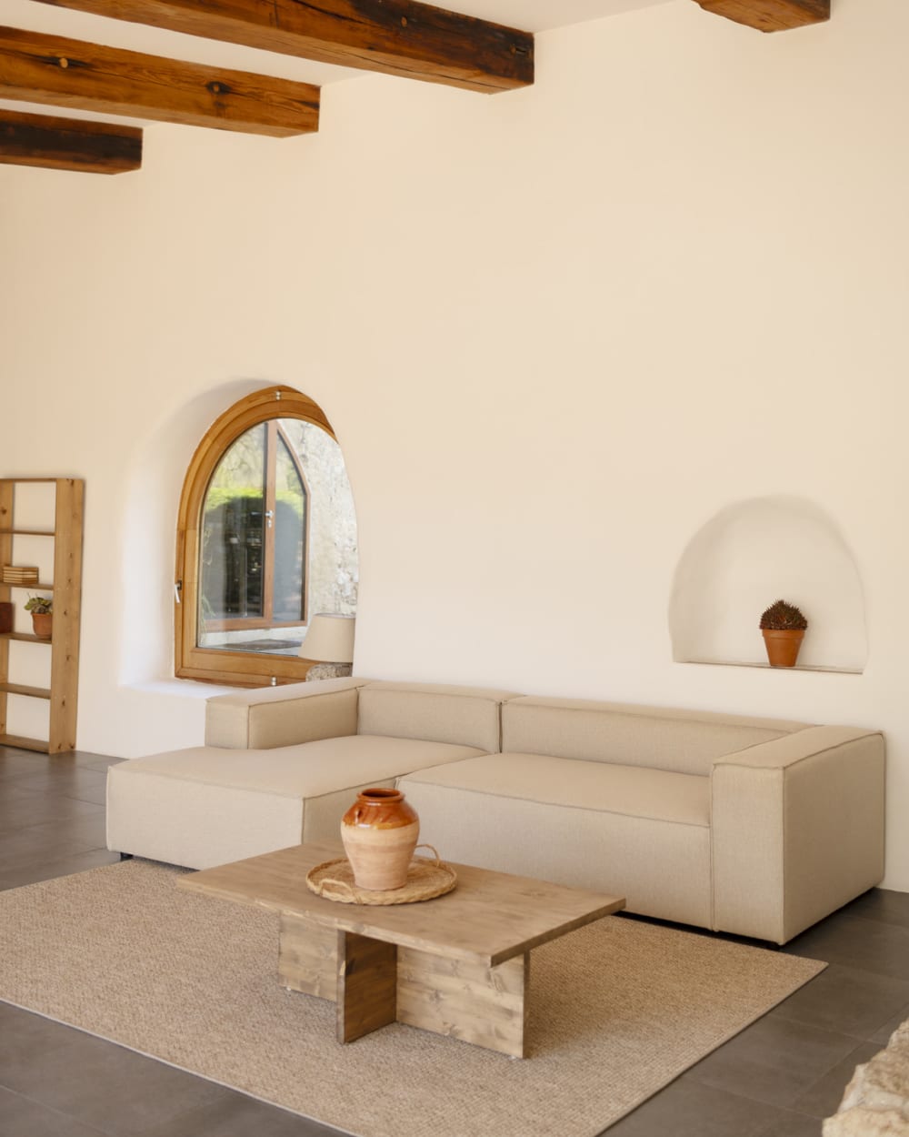 Canapé d'angle gauche 4 places couleur beige 250x175cm