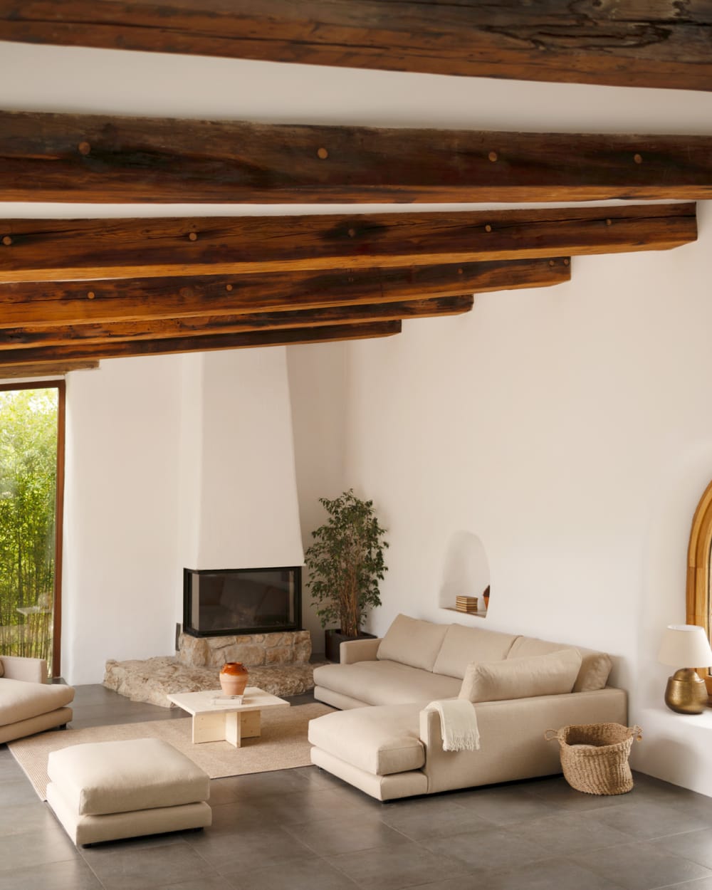 Canapé 3/4 places d'angle droit couleur beige de 275cm