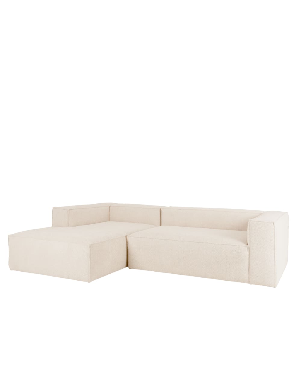 Canapé d'angle gauche 3/4 places bouclé couleur blanc cassé 250x175cm