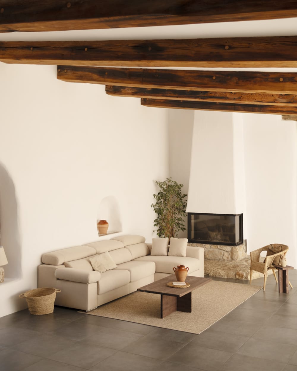 Canapé 4/5 places d'angle droit couleur beige 300cm