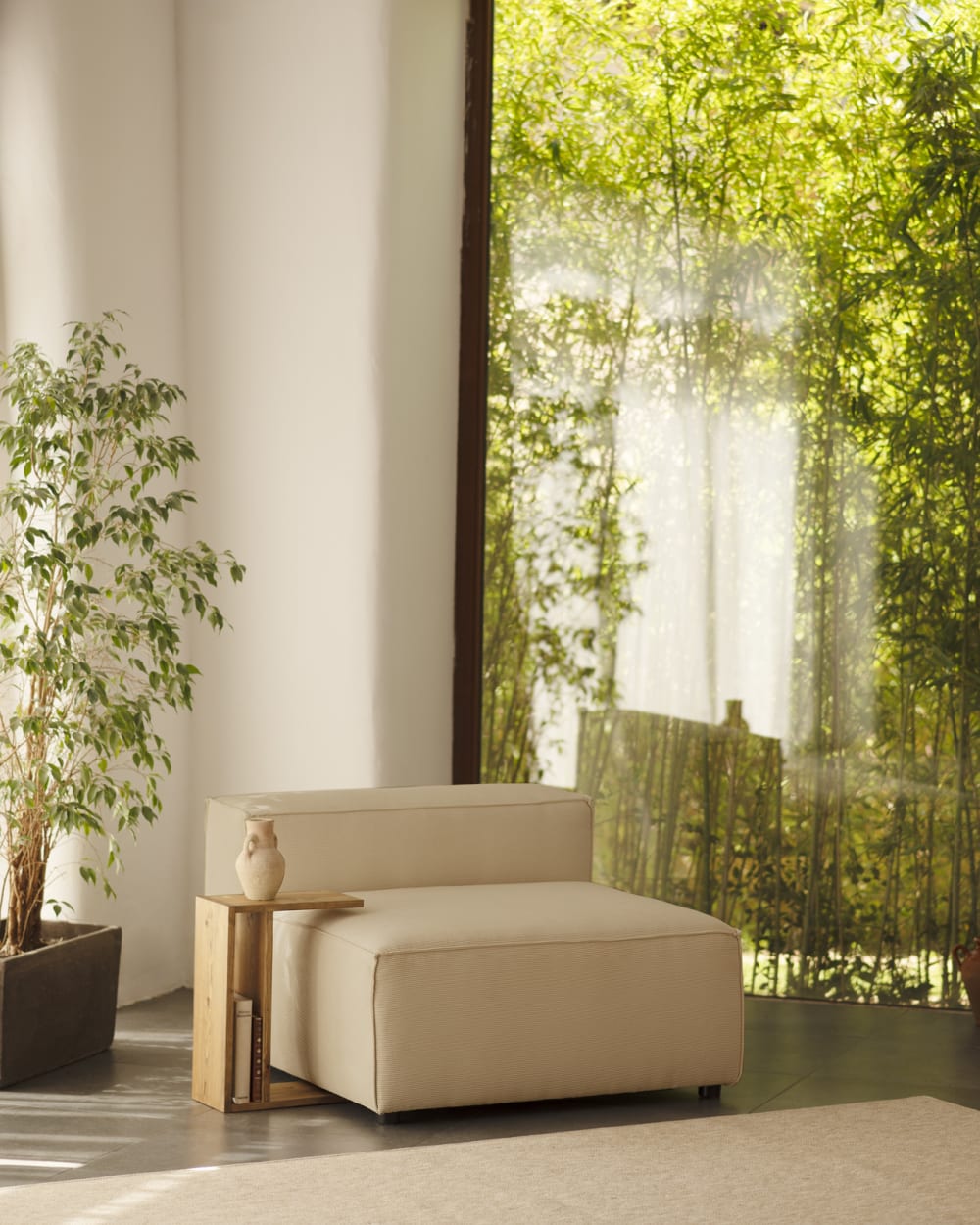 Fauteuil en velours côtelé couleur beige 110x90cm