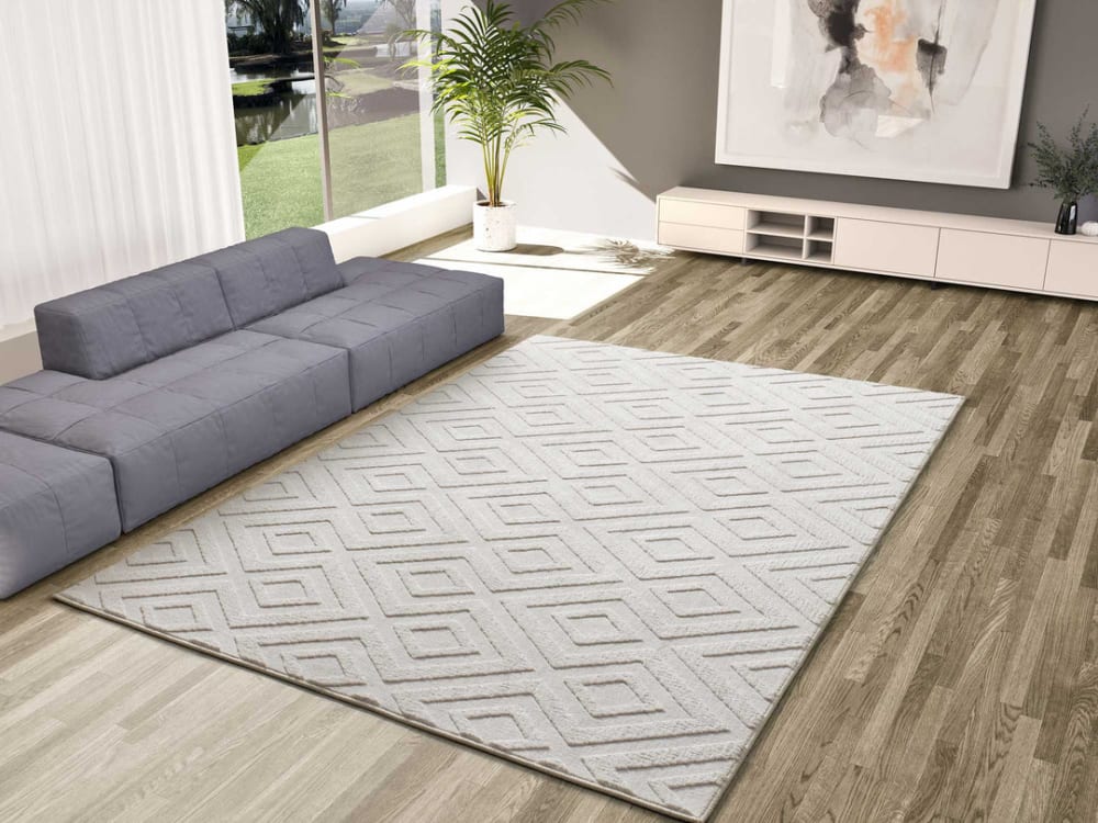 Atticgo Teppich mit neutralen Texturen in Cremetönen, 80x150 cm style modern Weiß Öko-Tex Zertifikat Pes - Polyester