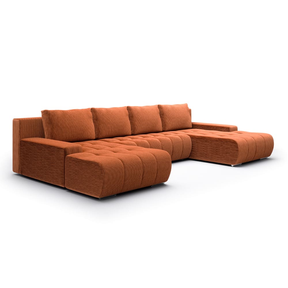 U-Sofa 5-sitzig umbaubar Truhe Cord Kiefernholz und samtartige