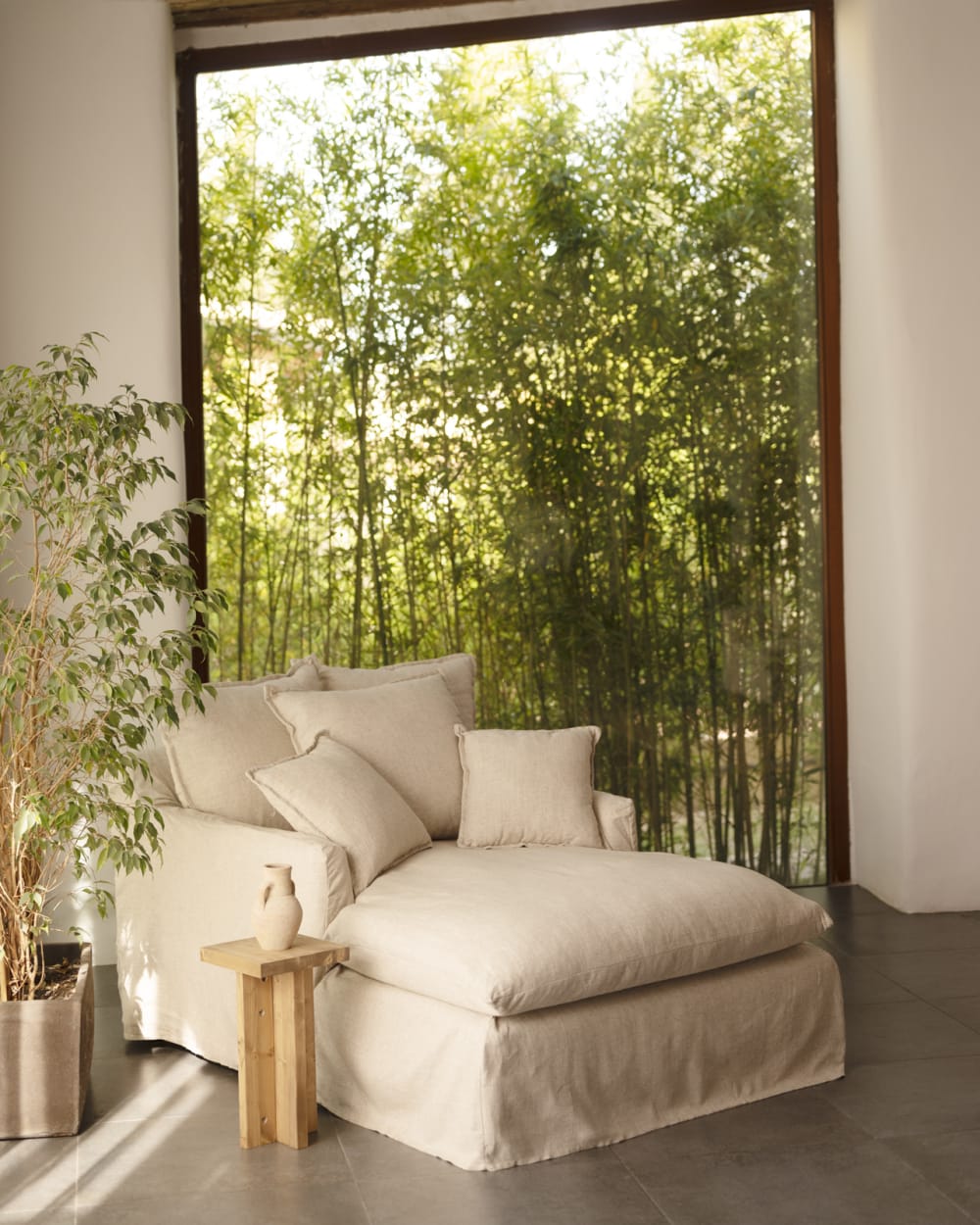 Fauteuil en coton et lin couleur beige 115x170cm