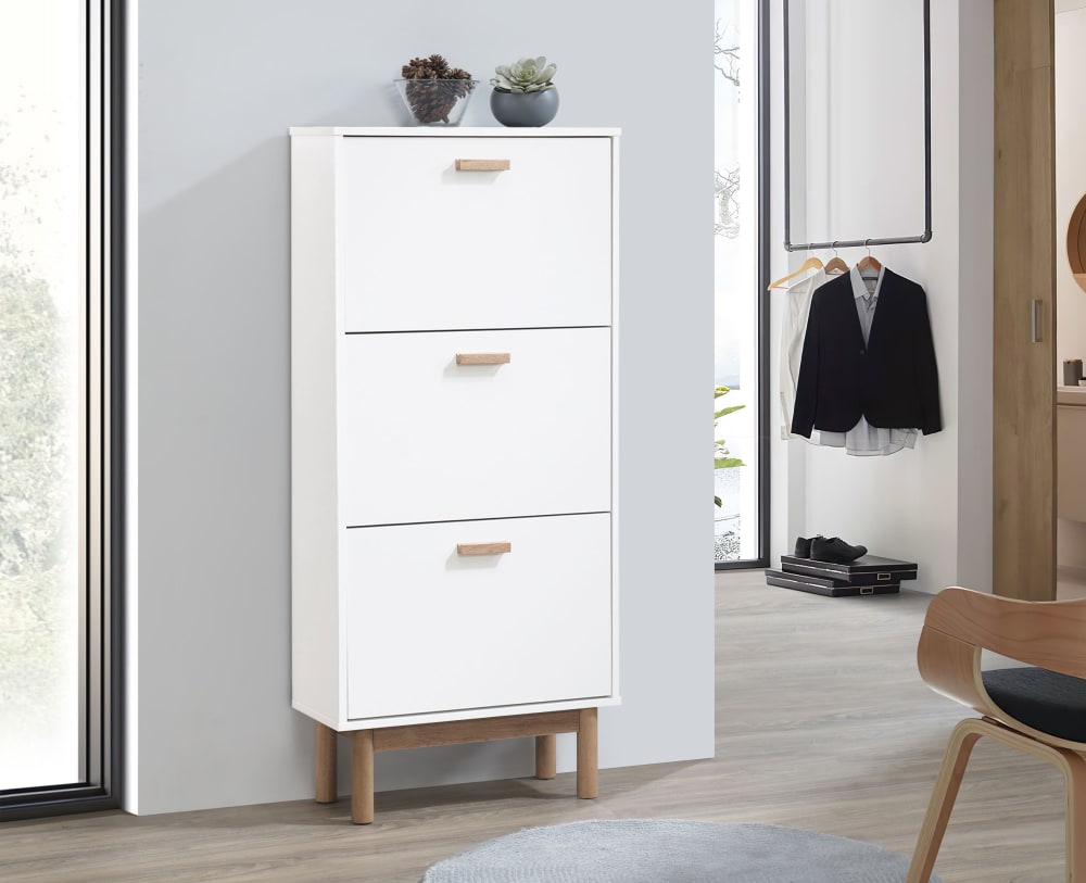 Loft24 Schuhschrank mit 3 Klapptüren in Eichenoptik, weiß - Spanplatte