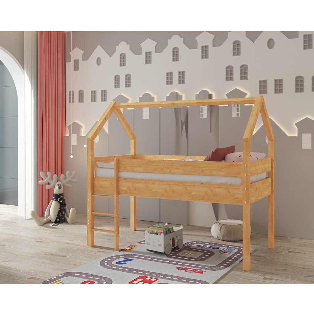 Lit cabane surélevé en pin 90x200 - Maisons du Monde