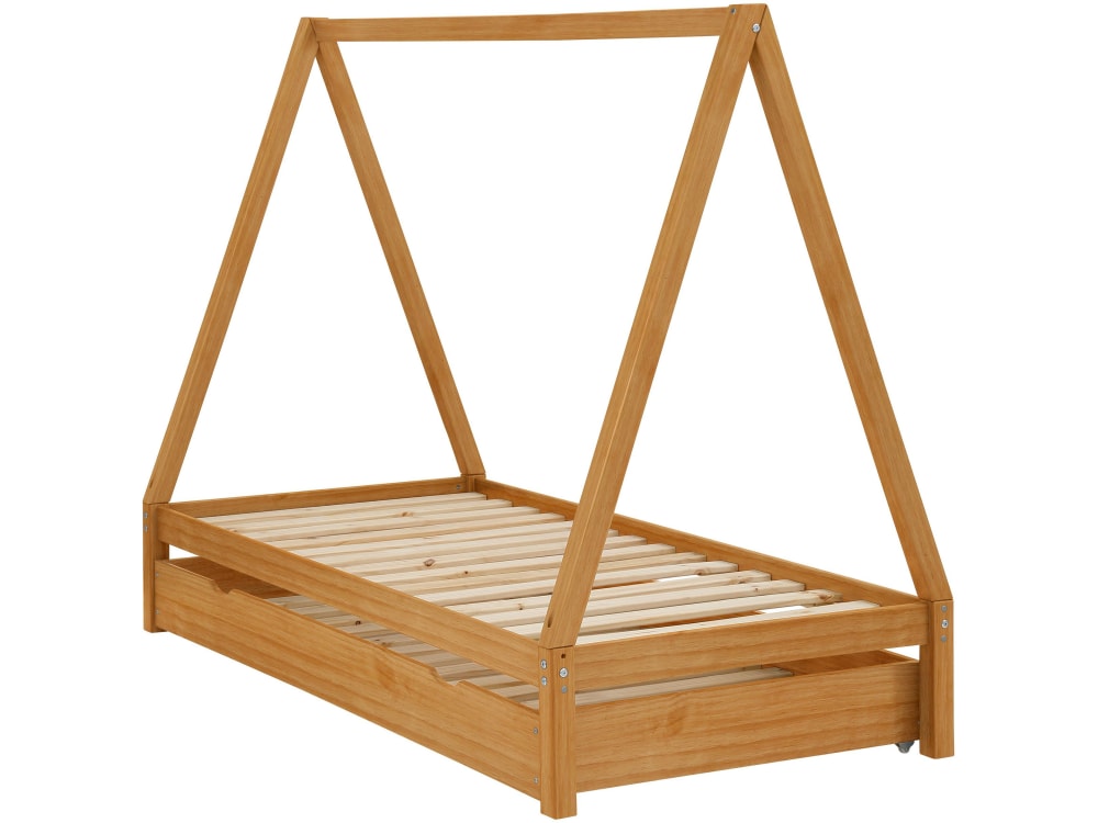 Lit tipi gigogne en pin 90x200