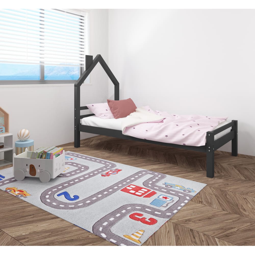 Loft24 Hausbett aus Holz 90x200 cm, schwarz style modern GRAU HOLZ Baby