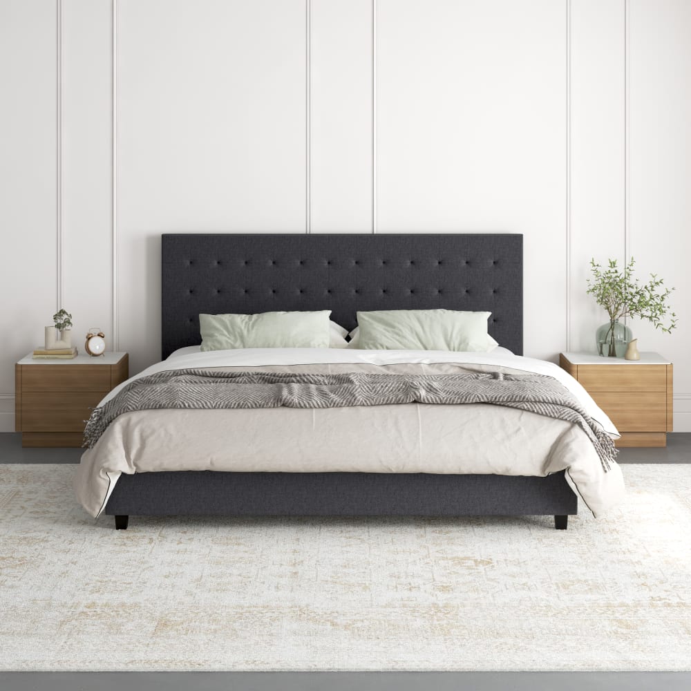 Loft24 Lit en tissu anthracite 180x200 style contemporain Gris