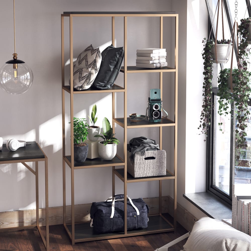 DOREL HOME Präsentieren Sie Ihre Lieblingsbücher und Erinnerungsstücke mit dem ultramodernen Bücherregal. Braun