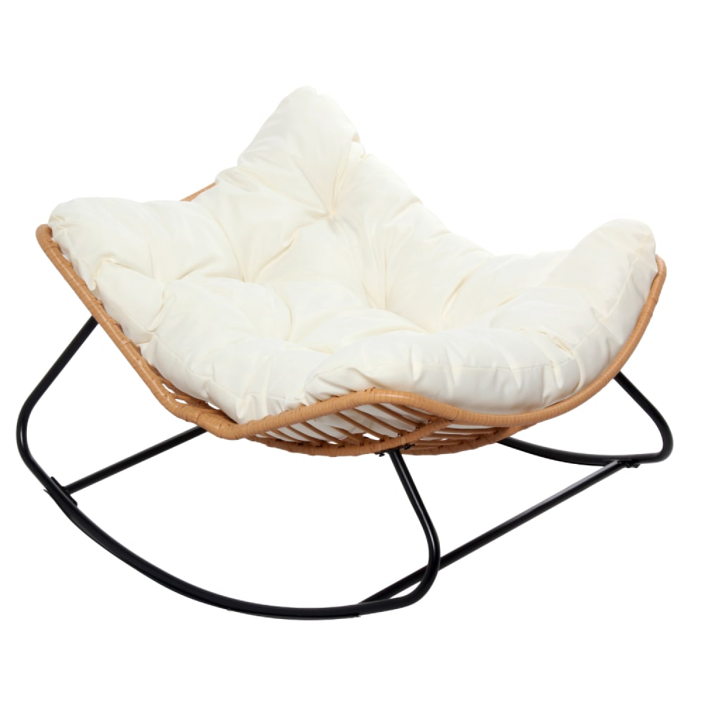 Fauteuil à bascule en résine tressée coussin beige