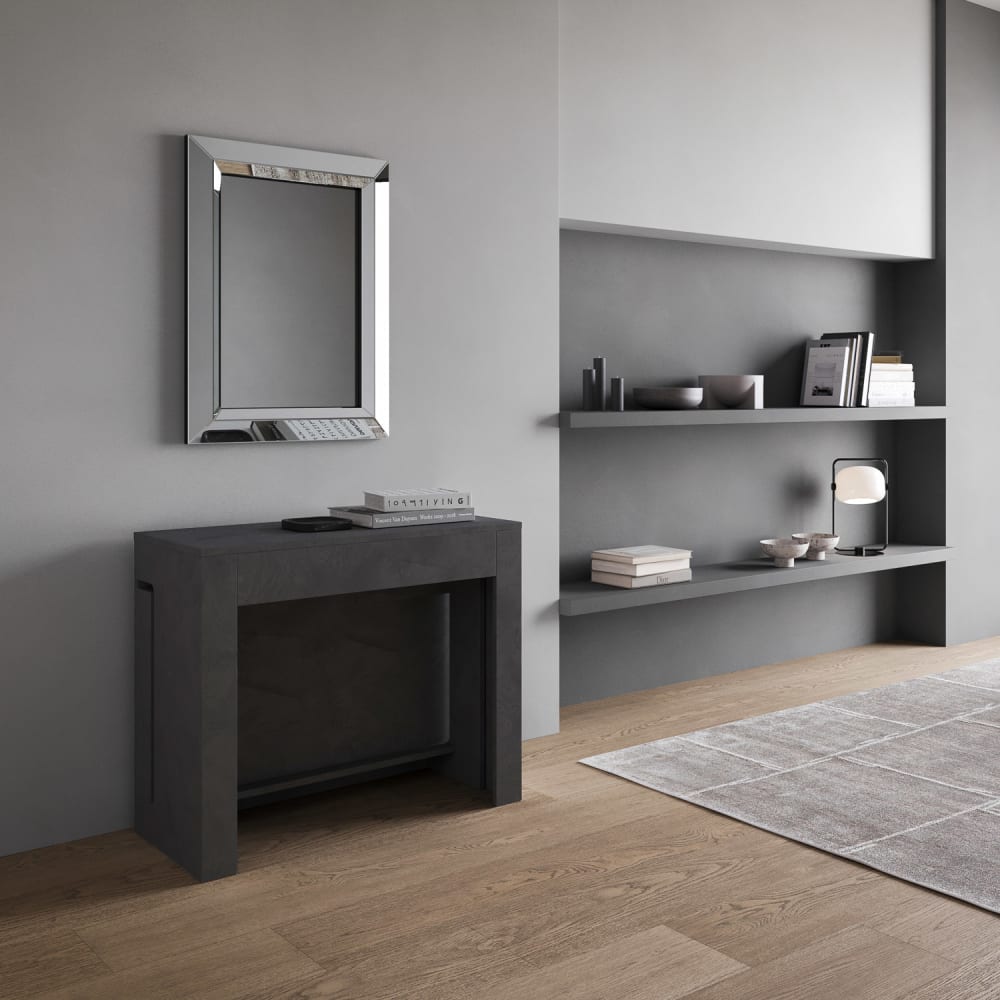 Console extensible 90x42/302 cm effet bois anthracite