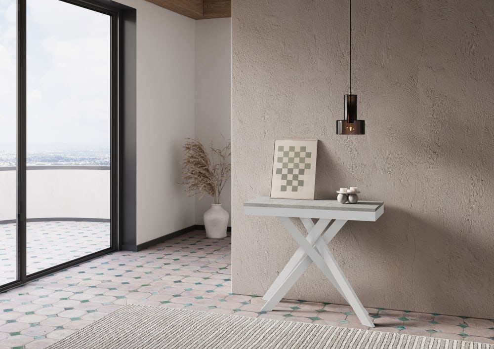 Console extensible 90x40/196 cm effet bois gris béton