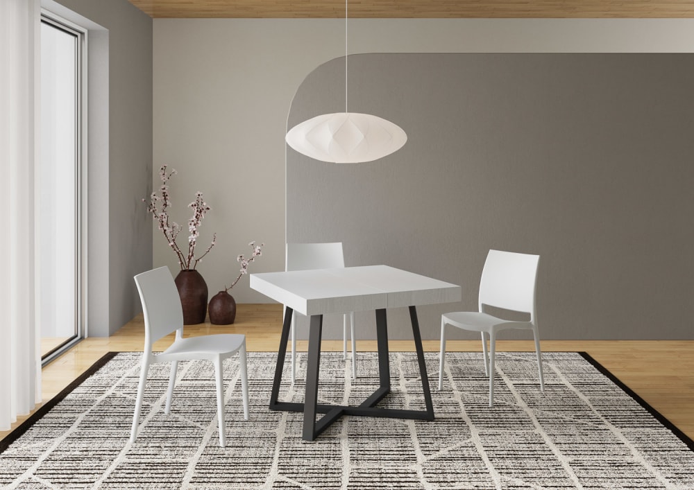 Ausziehtisch 90x90/194 cm in Holzoptik, Esche weiß - Maisons Du