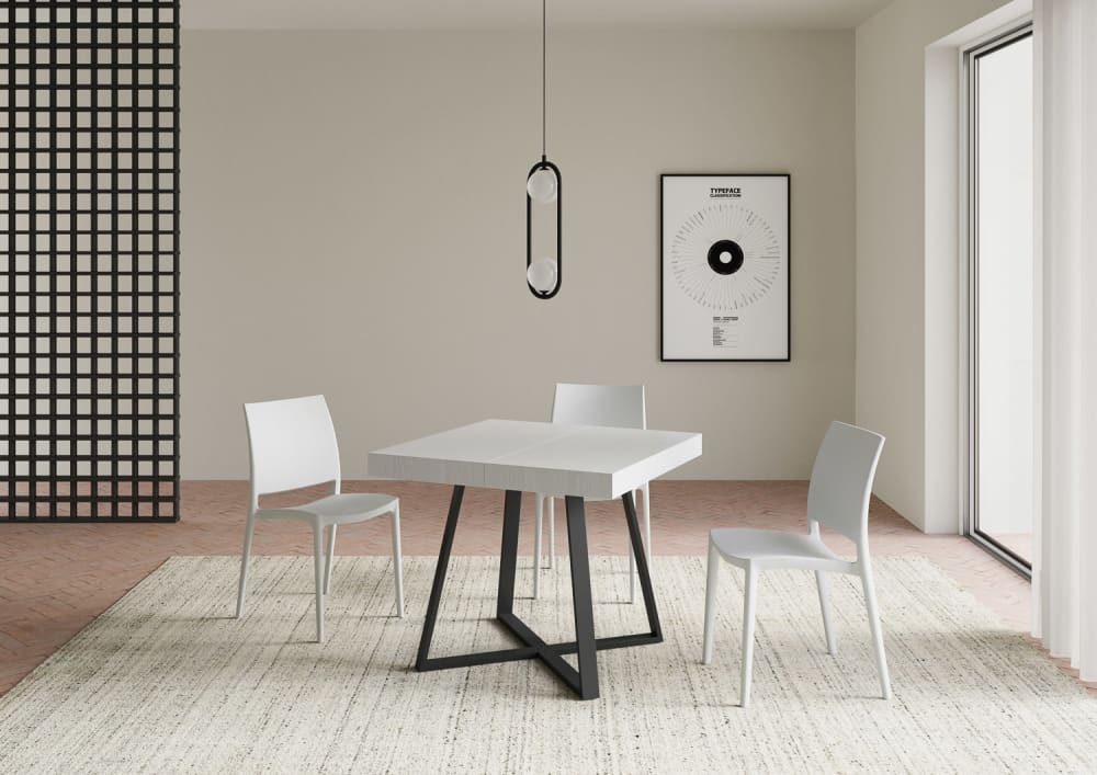 Ausziehtisch 90x90/194 cm in hozoptik, Esche weiß - Maisons Du