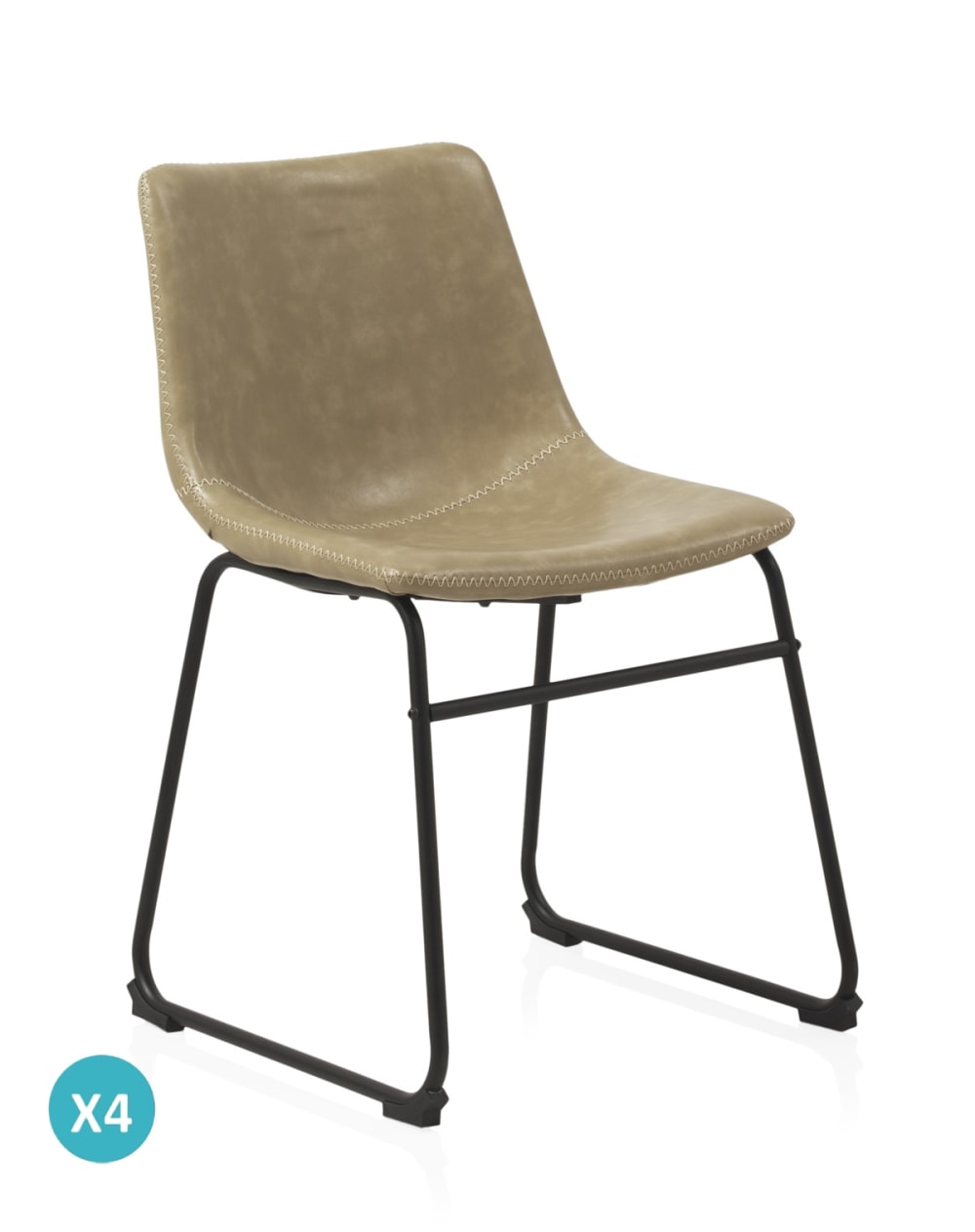 GEESE HOME 4er-Set Polsterstühle cremefarben, schwarze Metallbeine Beige Webpelz