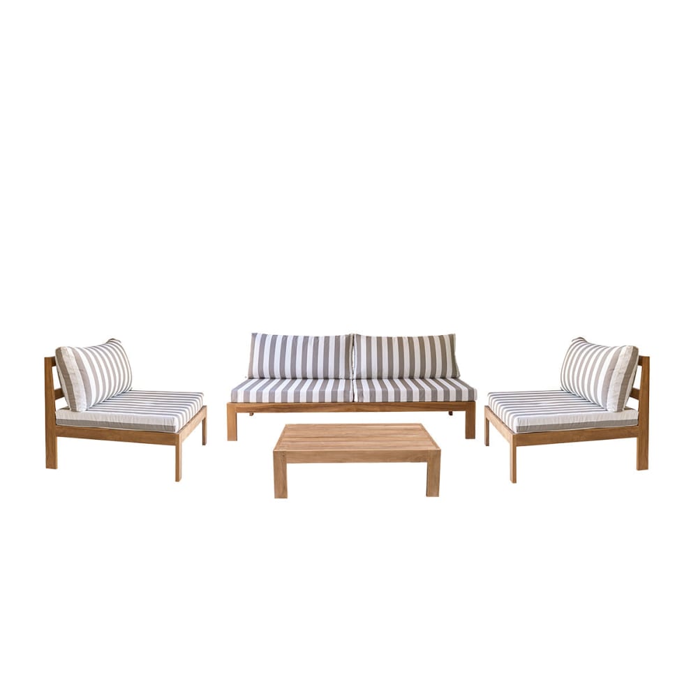 Salon de jardin en teck massif rayé blanc et taupe - Maisons du Monde