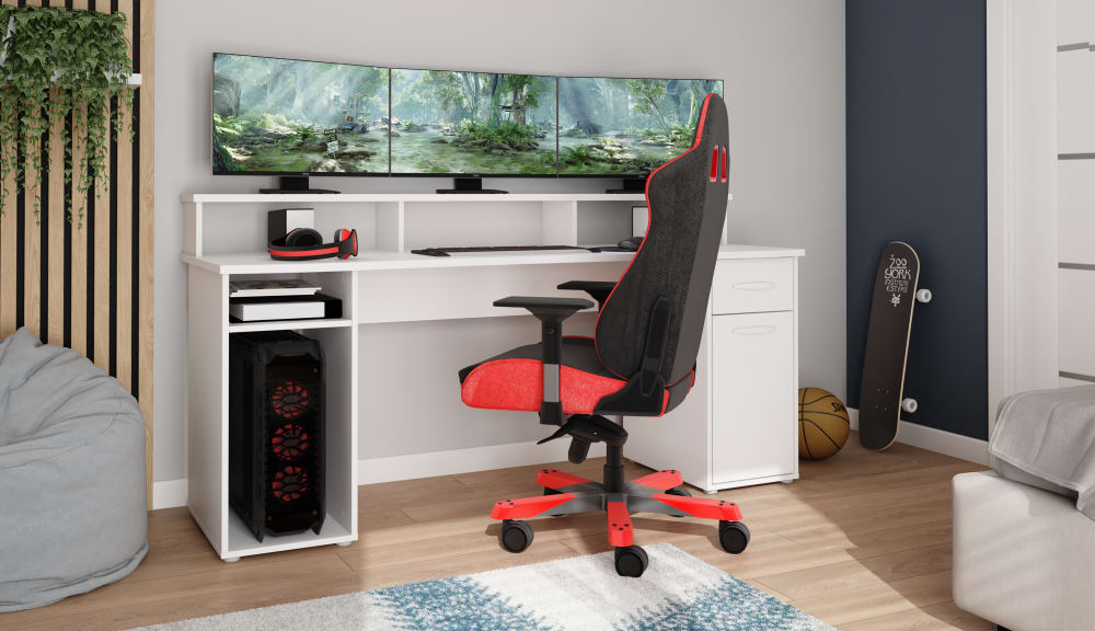 Gaming-Tisch mit viel Stauraum, Breite 180cm, weiß - Maisons Du
