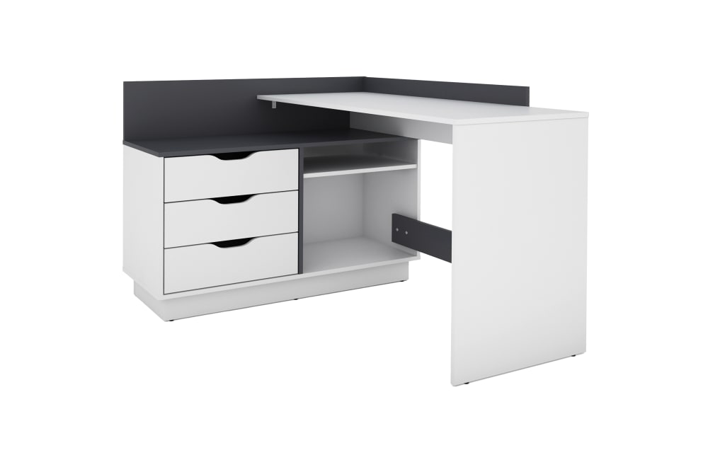 ByLiving Winkelschreibtisch rechts oder links montierbar, Breite 129 cm, weiß style modern - Spanplatte