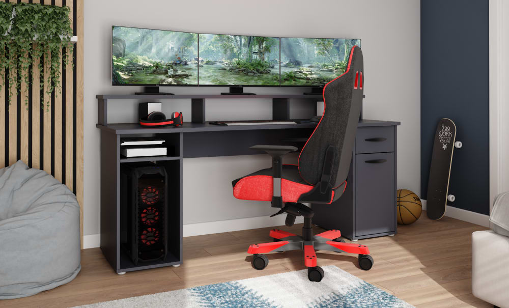 Gaming-Tisch mit viel Stauraum, Breite 180cm, anthrazit - Maisons
