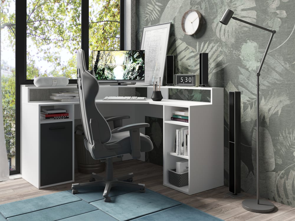 Gaming-Tisch mit Aufsatz, B 139, H 90,8, T 139 cm, weiß - Maisons