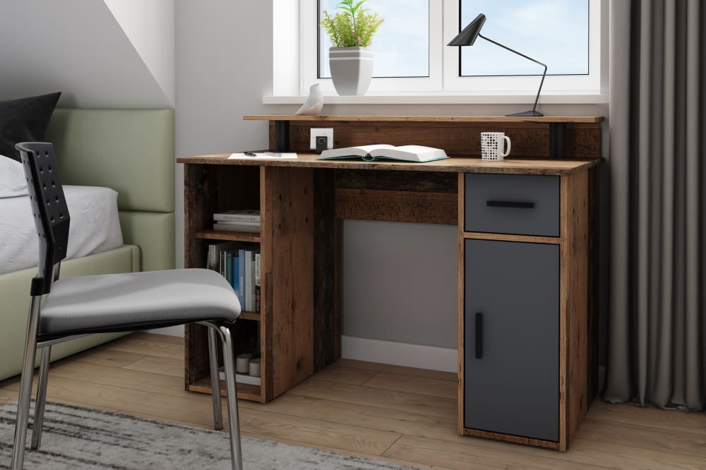 Schreibtisch mit 1 Schublade, 1 Tür, 3 offene Fächer, B 120 cm,