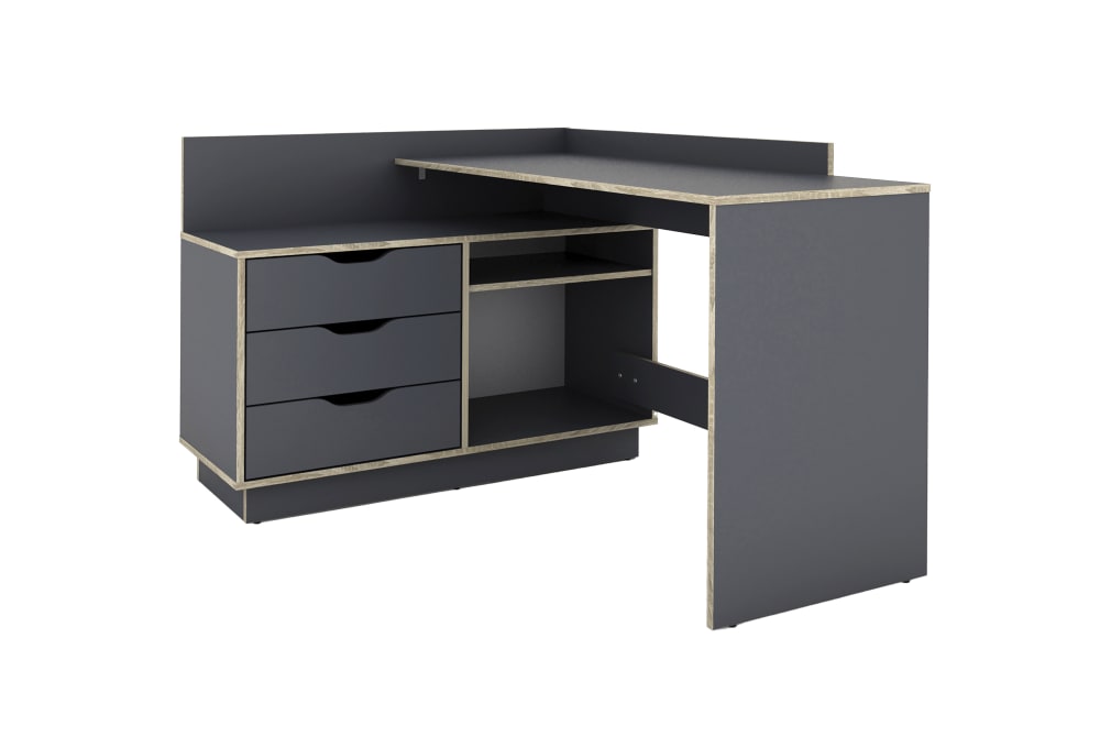 ByLiving Schreibtisch rechts oder links montierbar, Breite 129 cm, anthrazit style modern Grau Spanplatte