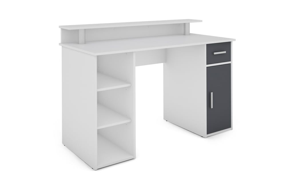 ByLiving Schreibtisch mit 1 Schublade, 1 Tür, 3 offene Fächer, B 120 cm, weiß style modern - Spanplatte